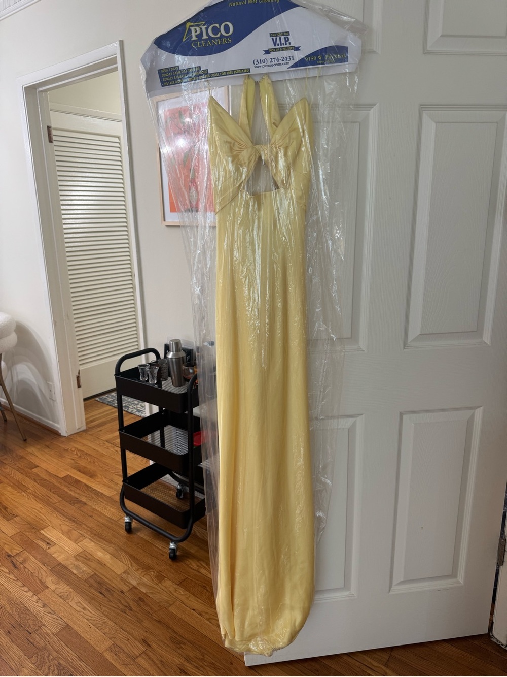 Mac Duggal Lemon Yellow Satin Twist Front Evening Gown - Picture 2 of 3
